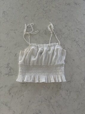 Kendall & Kylie White Smocked Tie-Strap Crop Tank